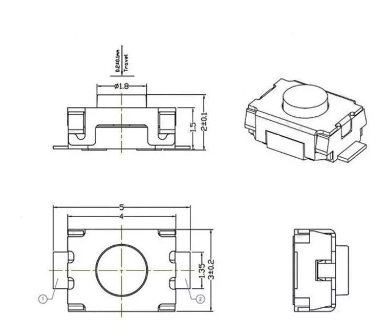 Micro Switch 3x4x2 SMD 2 Pines