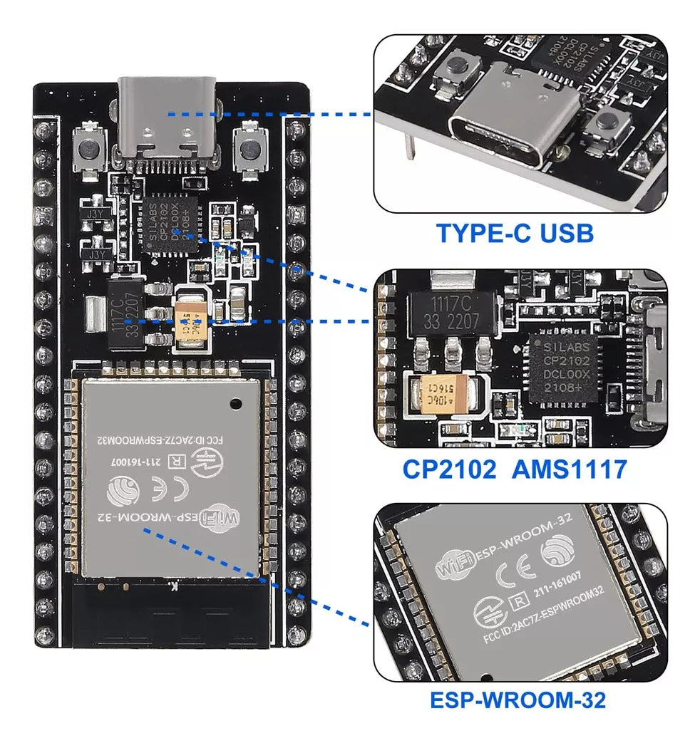 ESP32 38 Pines USB-C CP2102 Wifi Bluetooth Tipo C